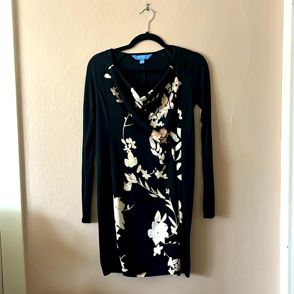 Simply Vera Vera Wang Mixed Media Long Sleeve Cowl Neck Floral Unique Dress PS